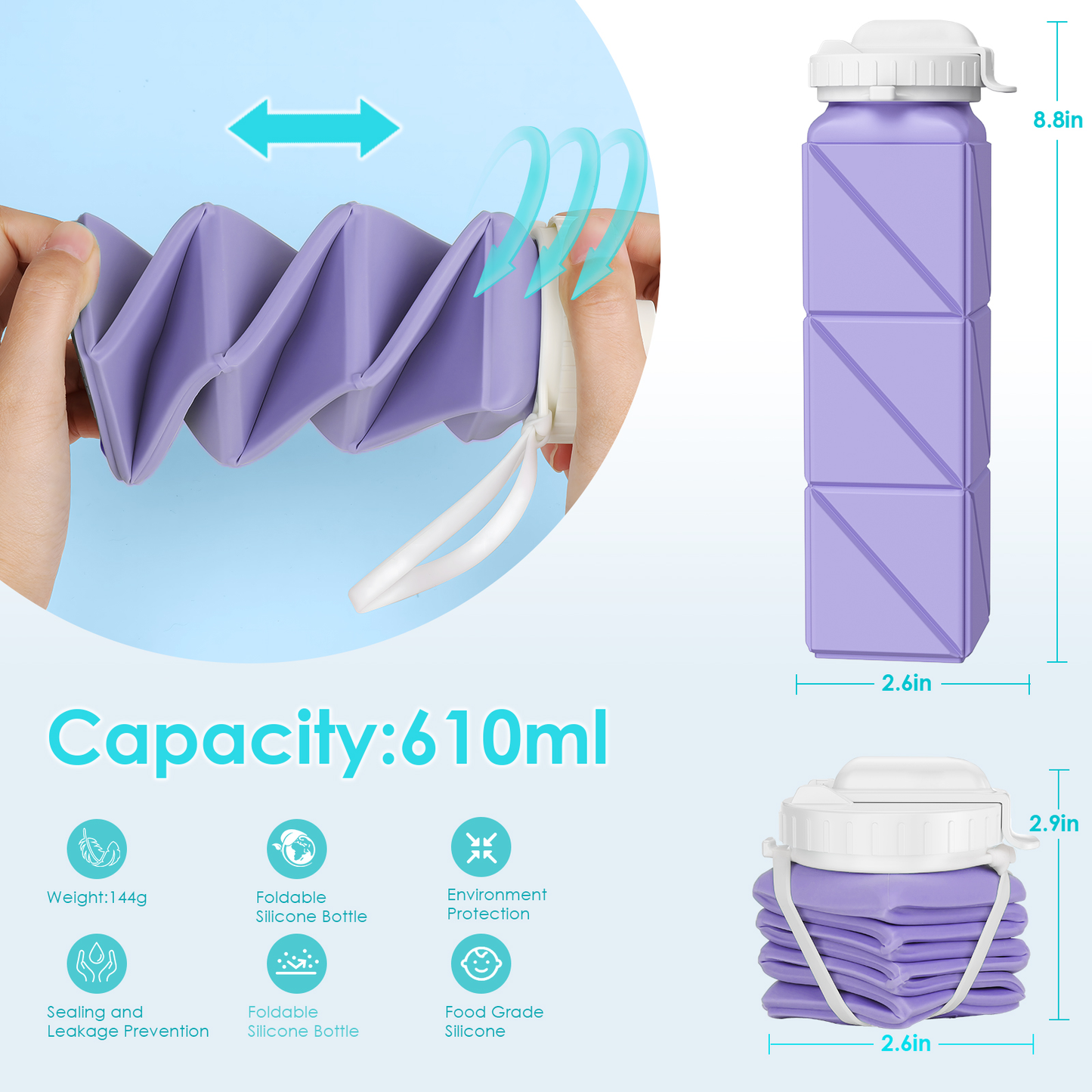 SH-15 1st Gen Square Foldable Water Bottle - Straw, Durable & Practical