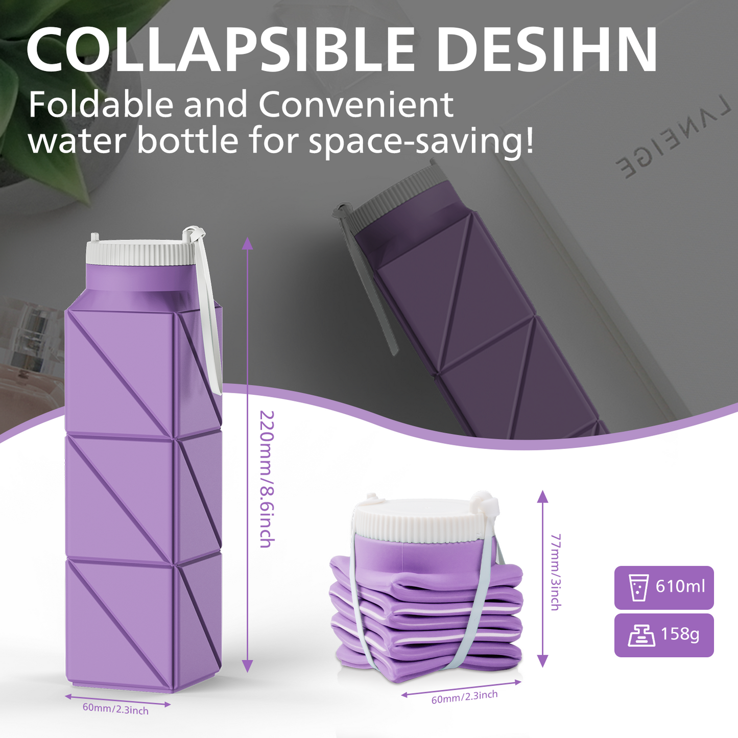 SH-21 610ML Square Collapsible Cup | Portable Silicone Design, Eco-Friendly & Durable