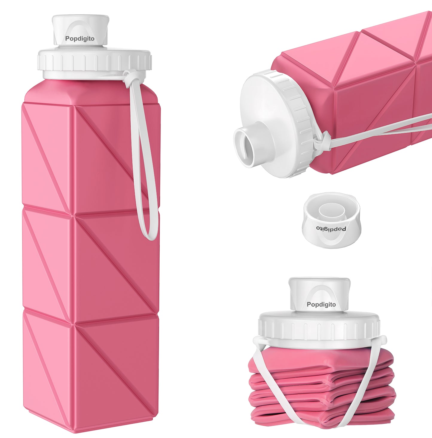 Pomkaka 1st Gen Square Foldable Water Bottle - Round Cap, Leakproof, Travel & Sports