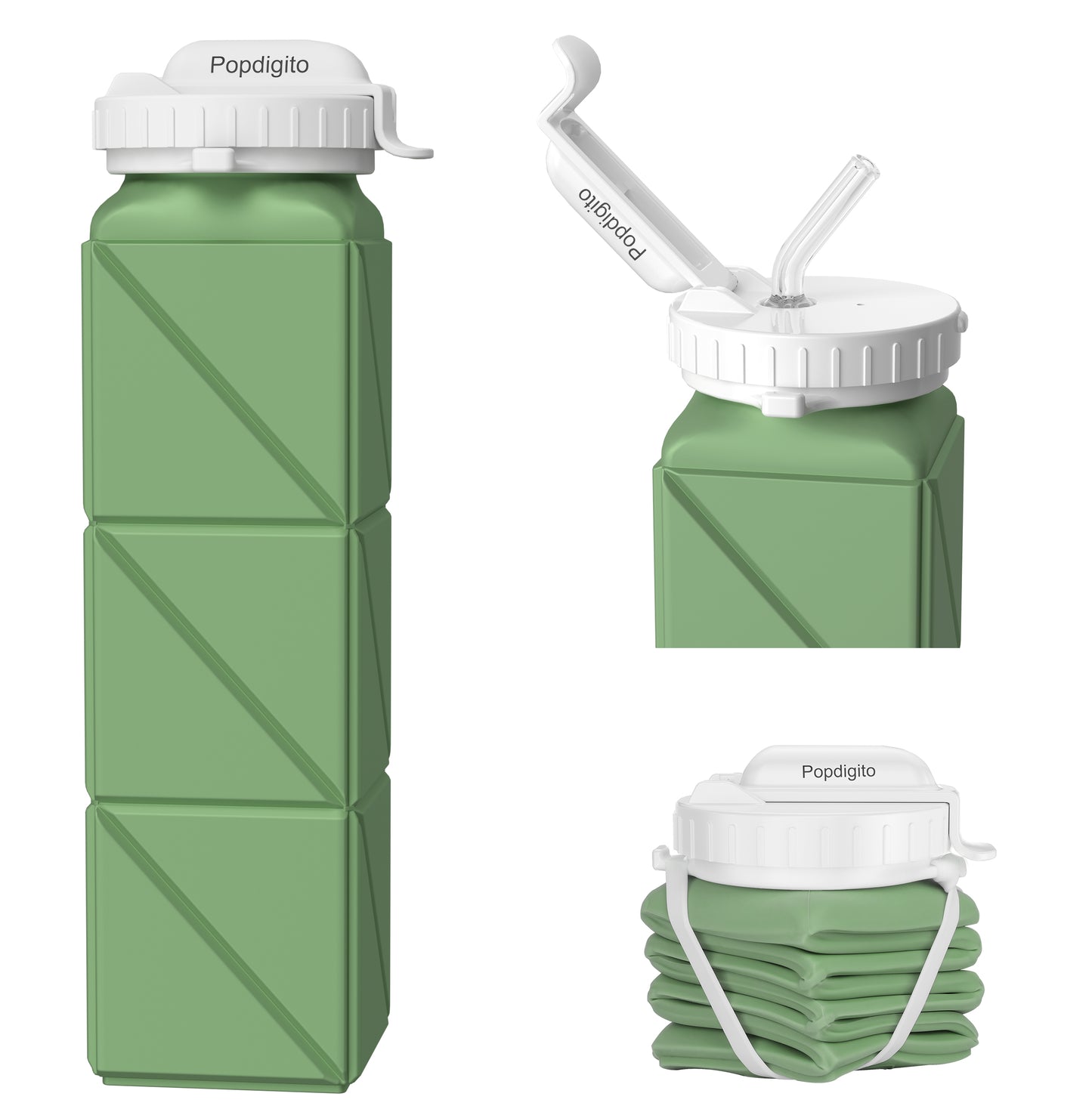 Pomkaka 1st Gen Square Foldable Water Bottle - Straw, Durable & Practical