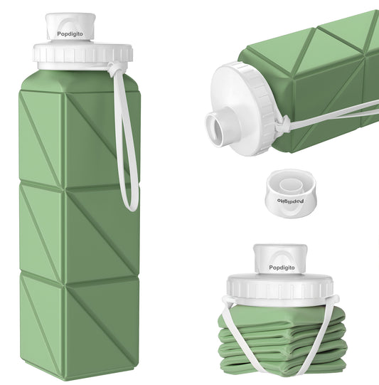 Pomkaka 1st Gen Square Foldable Water Bottle - Round Cap, Leakproof, Travel & Sports