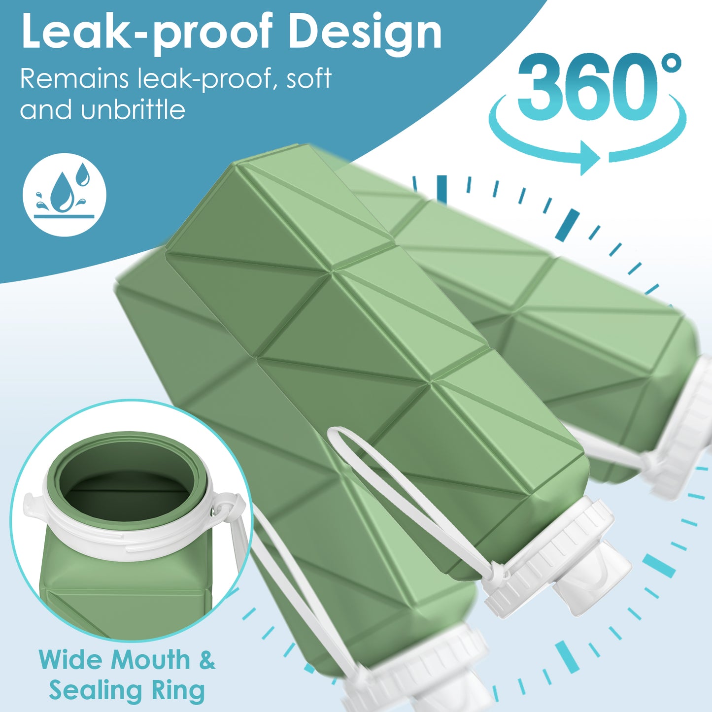 SH-15 1st Gen Square Foldable Water Bottle - Round Cap, Leakproof, Travel & Sports