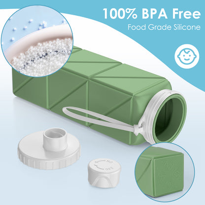 SH-15 1st Gen Square Foldable Water Bottle - Round Cap, Leakproof, Travel & Sports