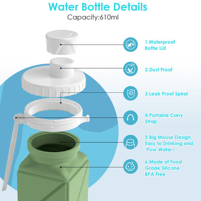 SH-15 1st Gen Square Foldable Water Bottle - Round Cap, Leakproof, Travel & Sports