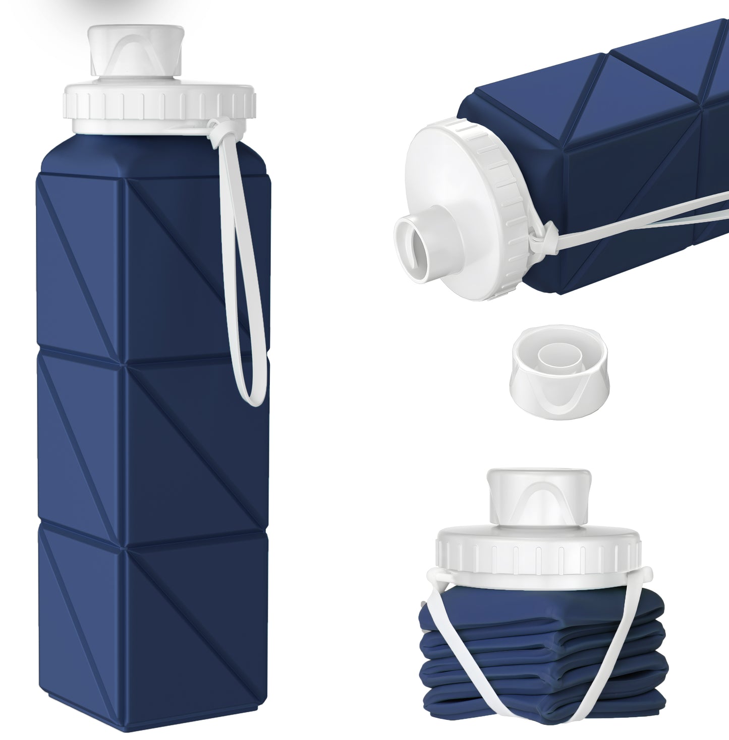 SH-15 1st Gen Square Foldable Water Bottle - Round Cap, Leakproof, Travel & Sports