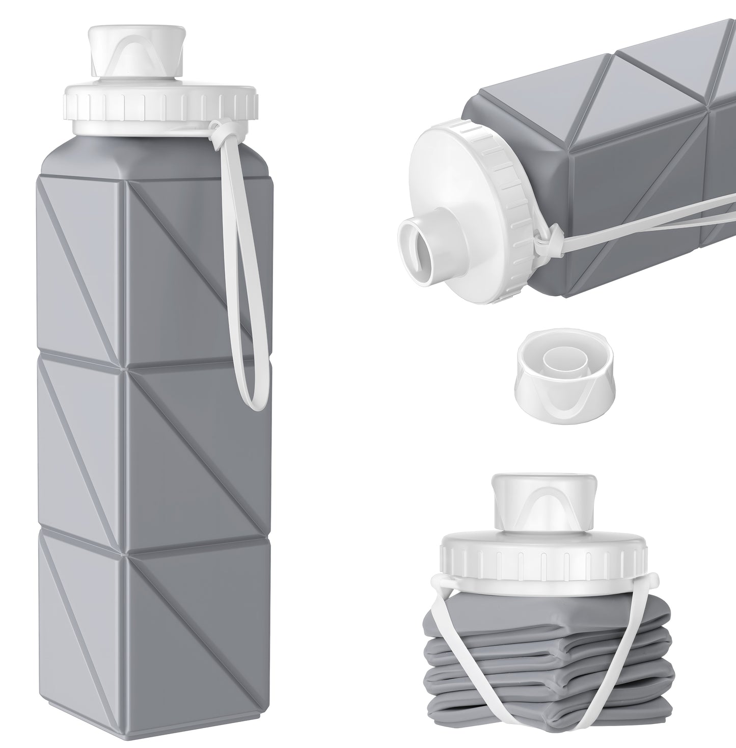 SH-15 1st Gen Square Foldable Water Bottle - Round Cap, Leakproof, Travel & Sports