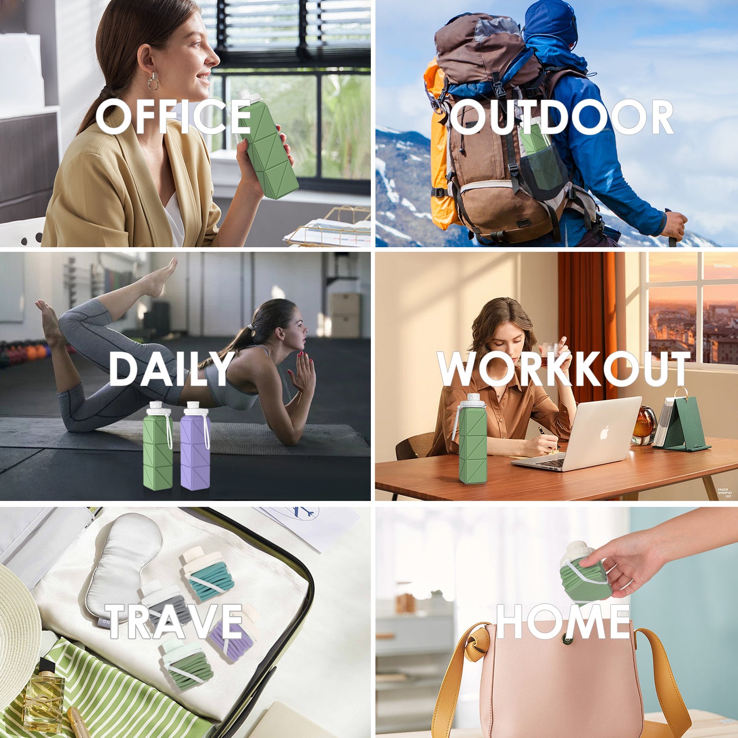 SH-15 1st Gen Square Foldable Water Bottle - Round Cap, Leakproof, Travel & Sports